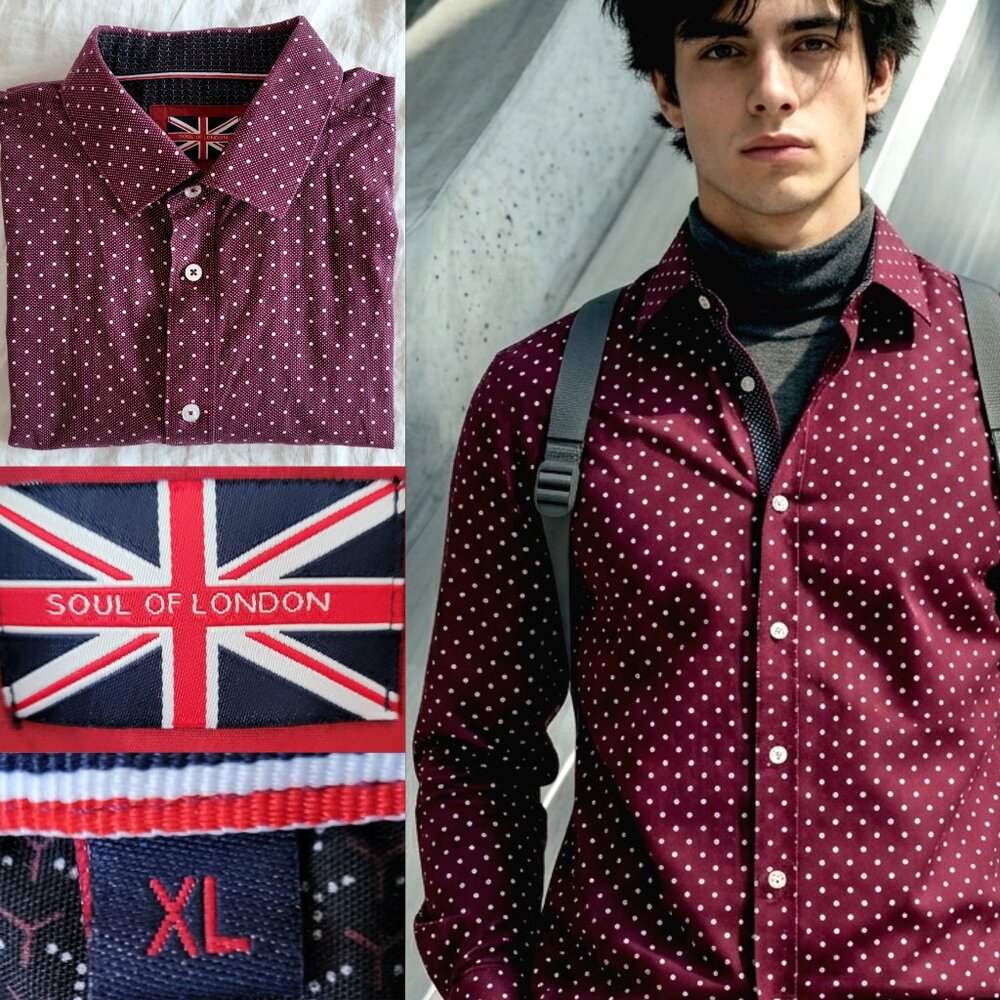 Soul of London Burgundy Red Wine Button Down Shirt XL Men’s Long Sleeve Cotton